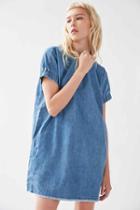 Urban Outfitters Bdg Elastic-sleeve Denim Mini Dress,light Blue,l