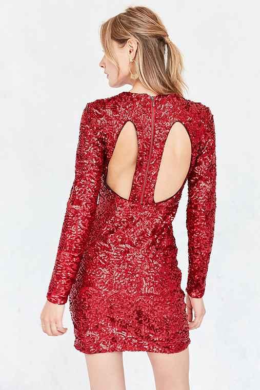 Urban Outfitters Kimchi Blue Firestarter Long-sleeve Sequin Mini Dress,red,xs