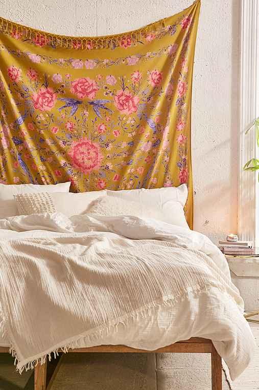 Urban Outfitters Hannah Floral Scarf Tapestry,gold,one Size