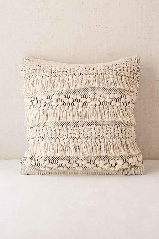 Urban Outfitters Anita Woven Shag Pillow,cream,18x18