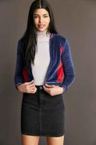 Urban Outfitters Silence + Noise Night Rider Velour Crop Track Jacket,navy,s