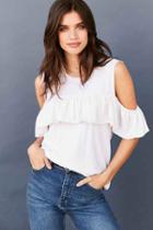 Urban Outfitters Truly Madly Deeply Ruffle Cold Shoulder Muscle Tee,white,m
