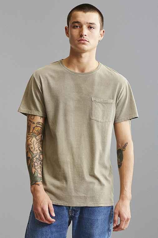 Urban Outfitters Uo Standard Fit Sun Faded Pocket Tee,khaki,m