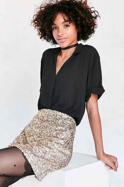Urban Outfitters Silence + Noise High/low Surplice Tee Blouse,black,xs