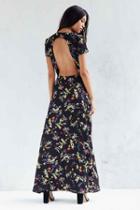 Urban Outfitters Oh My Love Button-down Maxi Tea Dress,black Multi,xs