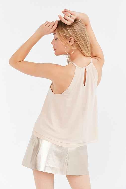Urban Outfitters Ecote Phoebe Mesh Inset High Neck Tank Top,beige,m