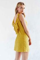 Urban Outfitters Kimchi Blue Plunge-back Lace Frock Dress,chartreuse,m