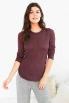 Urban Outfitters Out From Under Sheer Thermal Long Sleeve Crew Top,plum,xs