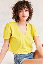 Urban Outfitters Truly Madly Deeply Cooper Crop V-neck Tee,yellow,xs