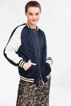 Urban Outfitters Silence + Noise Quilted Satin Varsity Bomber Jacket,blue,l
