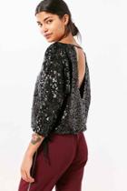 Urban Outfitters Silence + Noise Donna Sequin Boat-neck Top,black,xs