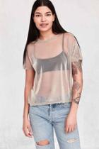 Urban Outfitters Silence + Noise Iridescent Shimmer Mesh Tee,silver,xs