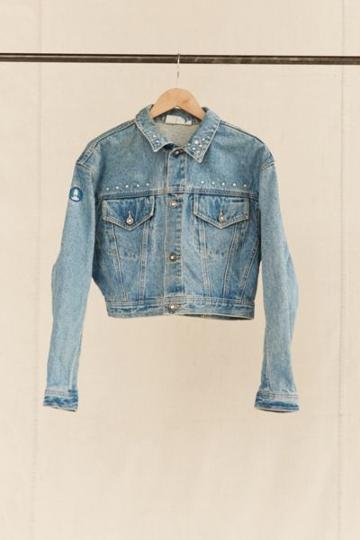Urban Renewal Vintage La Gear Rhinestone Cropped Denim Jacket