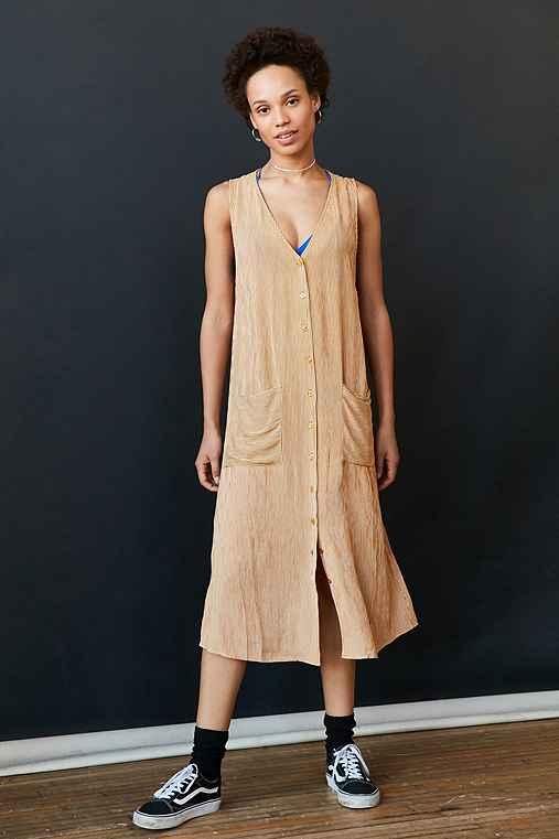 Urban Outfitters Bdg Pinstripe Button-down Midi Dress,orange,xs