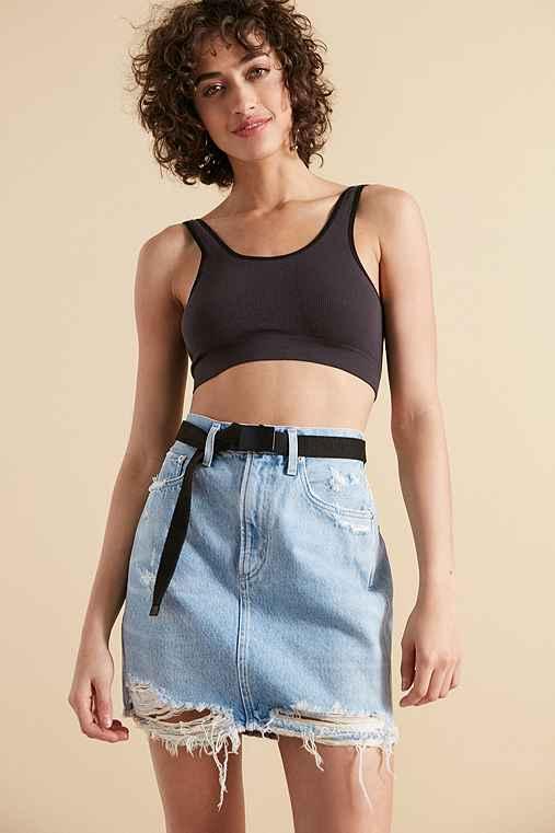 Urban Outfitters Agolde X Uo Kat Denim Pencil Mini Skirt,light Blue,26