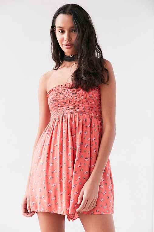 Urban Outfitters Kimchi Blue Meadow Smocked Bodice Romper,pink,xs