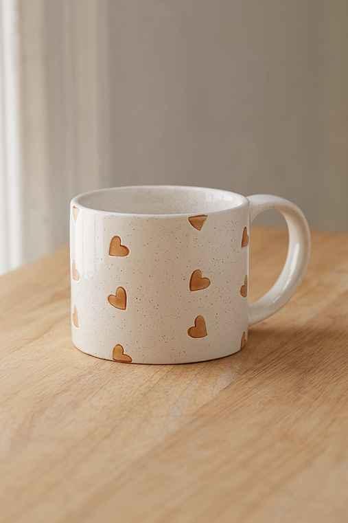 Urban Outfitters Ceramic Wax Resist Design Mug,heart,one Size