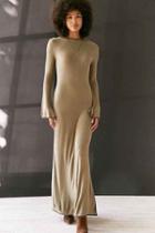 Urban Outfitters Silence + Noise Massima Rib Knit Bell-sleeve Maxi Dress,khaki,l