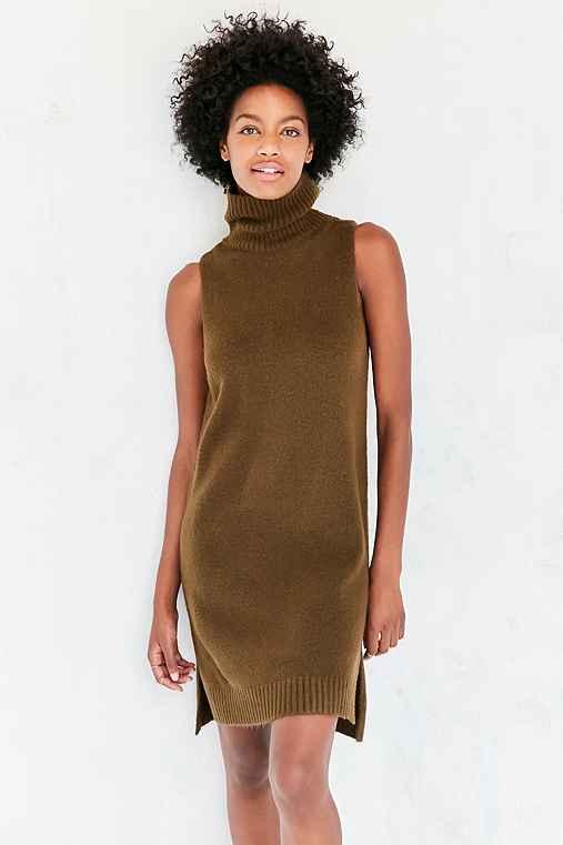 Urban Outfitters Bdg Turtleneck Mini Sweater Dress,olive,xl