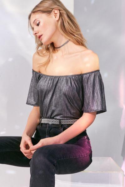 Urban Outfitters Ecote Bianca Shimmer Off-the-shoulder Top