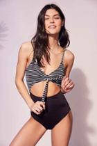Urban Outfitters Out From Under Printed Tie-front One-piece Swimsuit,black & White,l