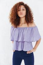 Urban Outfitters Kimchi Blue Striped Ruffle Off-the-shoulder Blouse