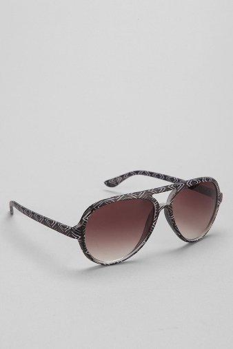 Linear Black & White Aviator Sunglasses