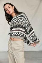 Urban Outfitters Urban Renewal Remade Cropped Printed Sweater,taupe,m/l