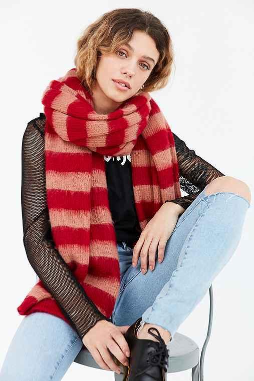 Urban Outfitters Oversized Striped Ribbed Scarf,red,one Size