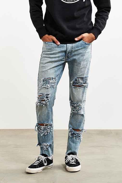Urban Outfitters Shredded Levi's Light Bleach Wash 510 Skinny Jean,vintage Denim Light,34/32