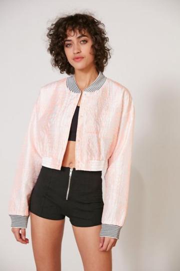 Without Walls Katey Embroidered Parachute Cropped Bomber Jacket