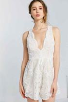 Urban Outfitters Love Triangle Arabesque Plunging Lace Romper,white,l