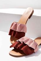 Urban Outfitters Suede Ruffle Slide,rose,10