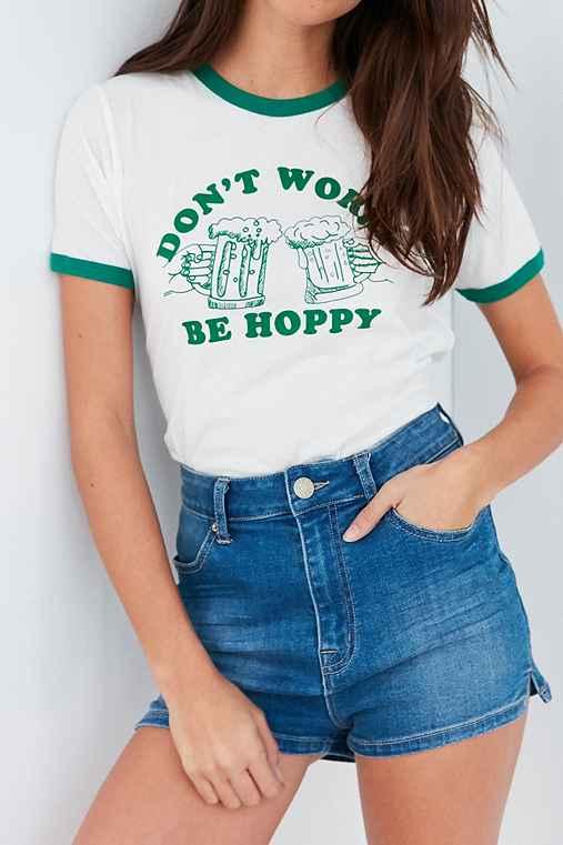 Urban Outfitters Truly Madly Deeply Don't Worry Be Hoppy Ringer Tee,ivory,l