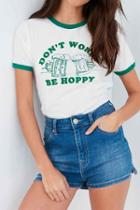 Urban Outfitters Truly Madly Deeply Don't Worry Be Hoppy Ringer Tee,ivory,l