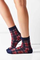 Urban Outfitters Out From Under Brushed Plaid Boot Sock,red Multi,one Size