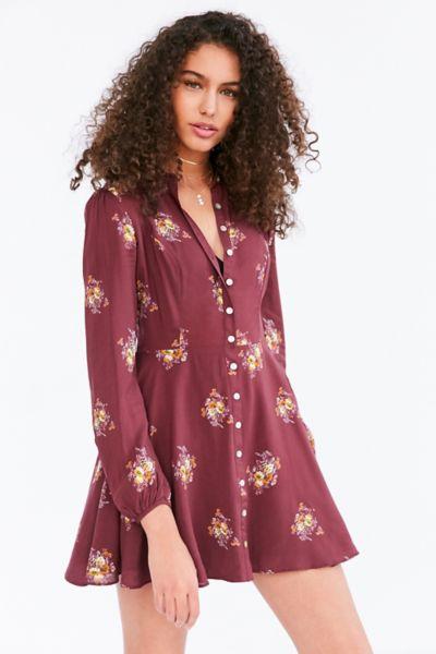 Kimchi Blue Sabrina Floral Long-sleeve Mini Shirt Dress