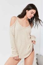 Urban Outfitters Out From Under Cold Shoulder Cozy Thermal Top,ivory,l