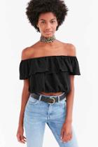 Urban Outfitters Kimchi Blue Ruffle Off-the-shoulder Cropped Top,black,xs