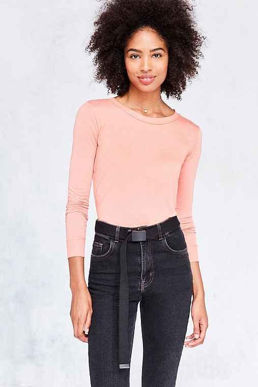 Urban Outfitters Silence + Noise Astrid Long-sleeve Shirttail Tee,peach,s