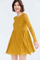 Urban Outfitters Kimchi Blue Vidal Cozy Long-sleeve Babydoll Mini Dress,chartreuse,m