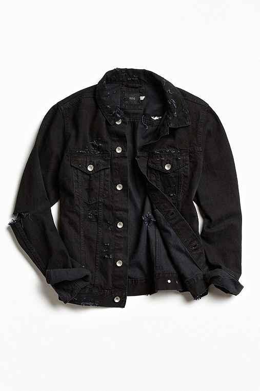 Urban Outfitters Uo Damaged Denim Trucker Jacket,black,s