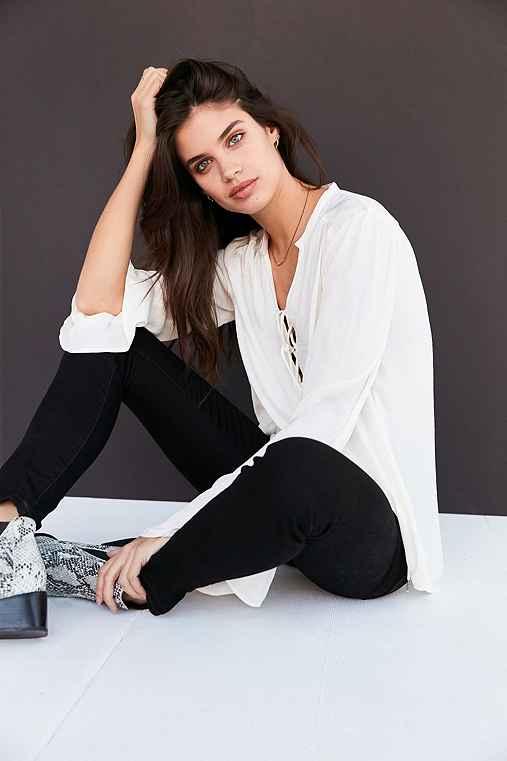 Urban Outfitters Kimchi Blue Brianna Lace-up Blouse,ivory,m