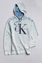 Urban Outfitters Calvin Klein Classic Logo Acid Wash Hoodie Sweatshirt,light Blue,l