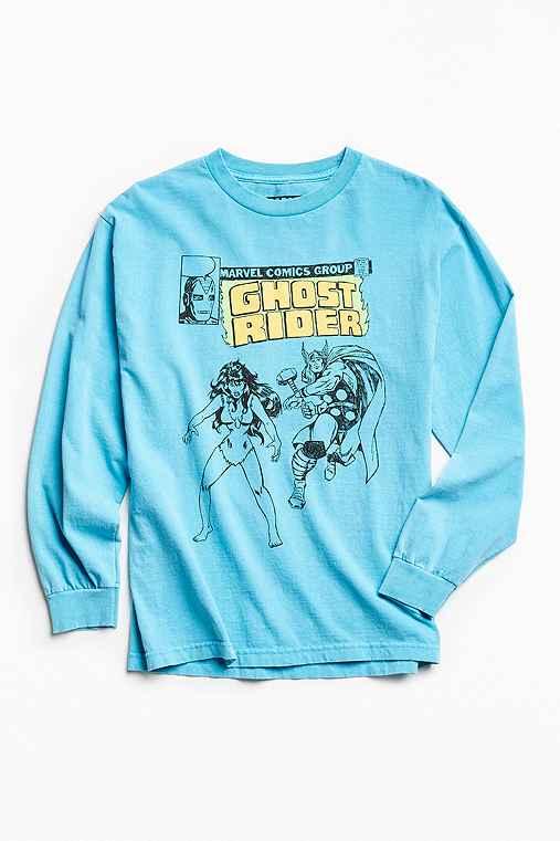 Urban Outfitters Kostas Seremetis X Marvel Ghost Rider Long Sleeve Tee,bright Blue,l