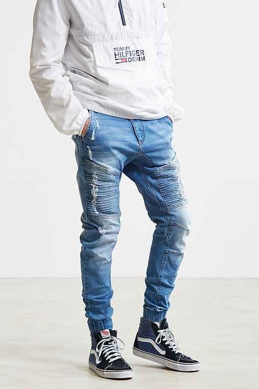 Urban Outfitters Nena And Pasadena Destroyed Moto Denim Jogger Pant,vintage Denim Medium,31
