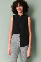 Urban Outfitters Silence + Noise Keri Band Collar Button-down Tank Top,black,xs