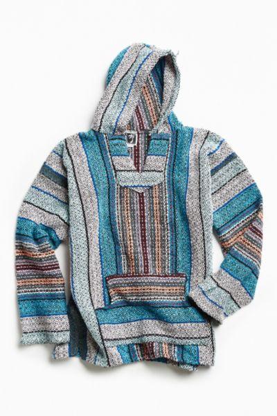 Urban Outfitters Vintage Blue + Grey Woven Pullover Hoodie Sweatshirt