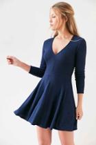 Urban Outfitters Kimchi Blue Cozy Plunging Fit + Flare Mini Dress,blue,s