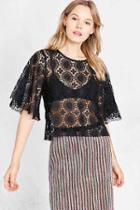 Urban Outfitters Kimchi Blue Ashley Crochet Flutter-sleeve Tee,black,s
